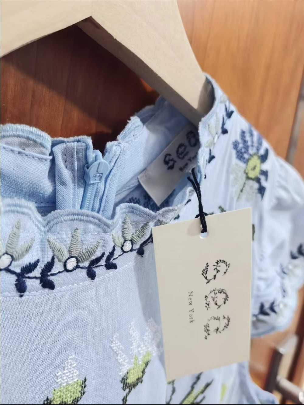 SEA NEW YORK Audra Dress Light Blue Floral Embroidered Midi Dress,S - Picture 8 of 10
